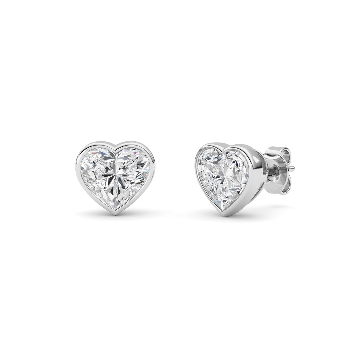 4CTW Heart Lab-Grown Diamond Bezel Set Stud Earrings 2 Stones