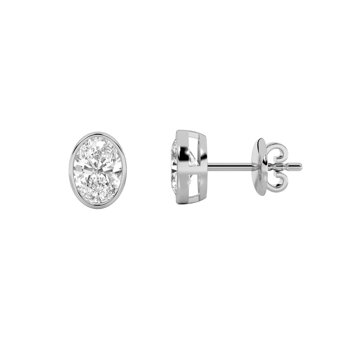 2CTW Oval Lab-Grown Diamond Bezel Set Stud Earrings 2 Stones