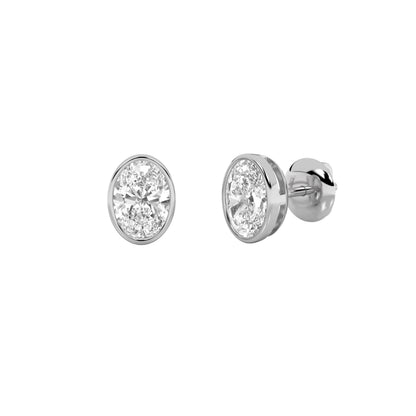 2CTW Oval Lab-Grown Diamond Bezel Set Stud Earrings 2 Stones