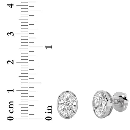 2CTW Oval Lab-Grown Diamond Bezel Set Stud Earrings 2 Stones