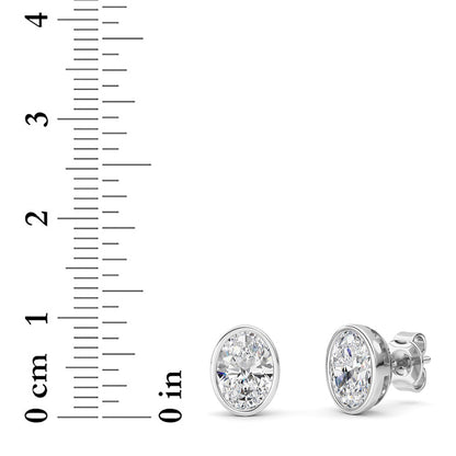 2CTW Oval Lab-Grown Diamond Bezel Set Stud Earrings 2 Stones
