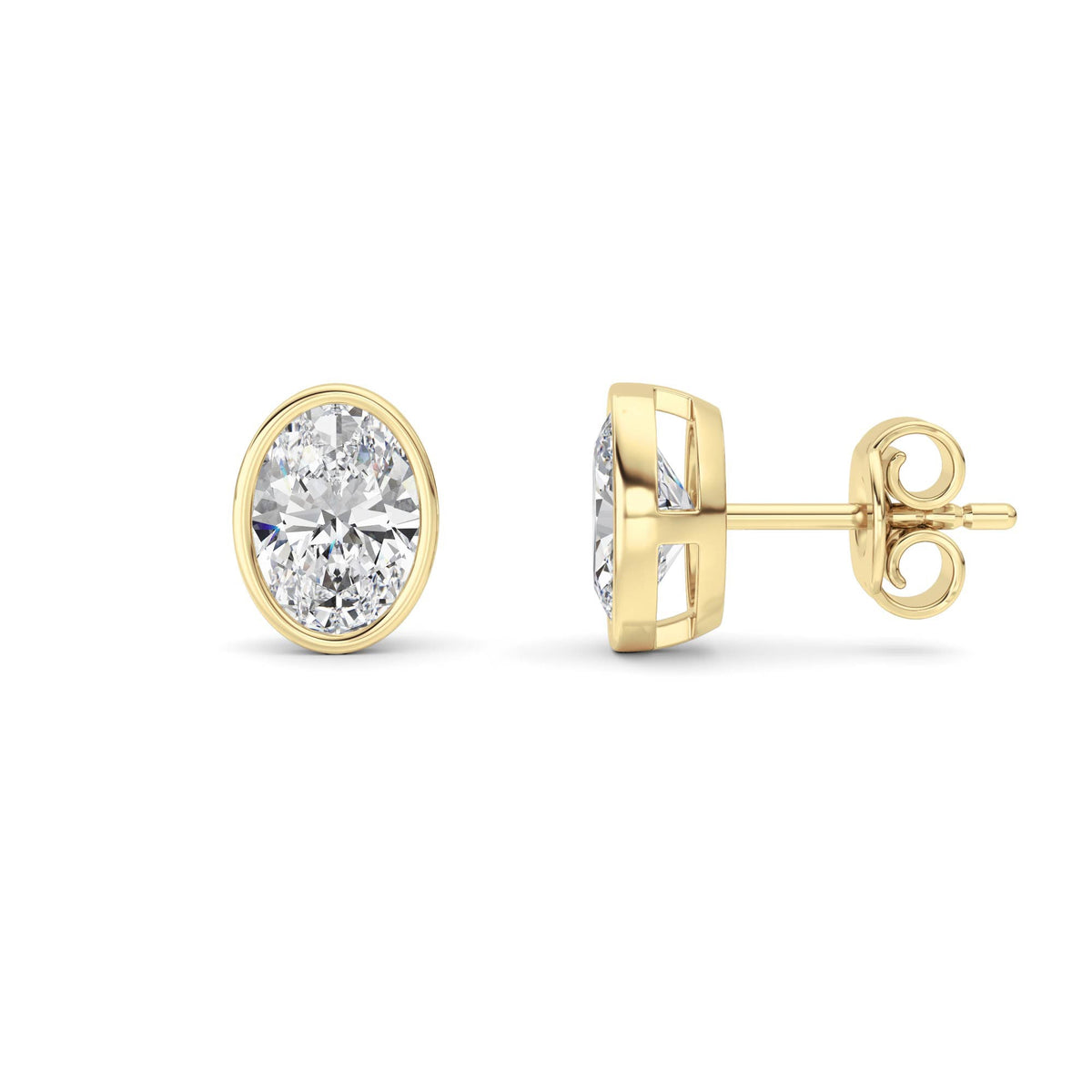 2CTW Oval Lab-Grown Diamond Bezel Set Stud Earrings 2 Stones