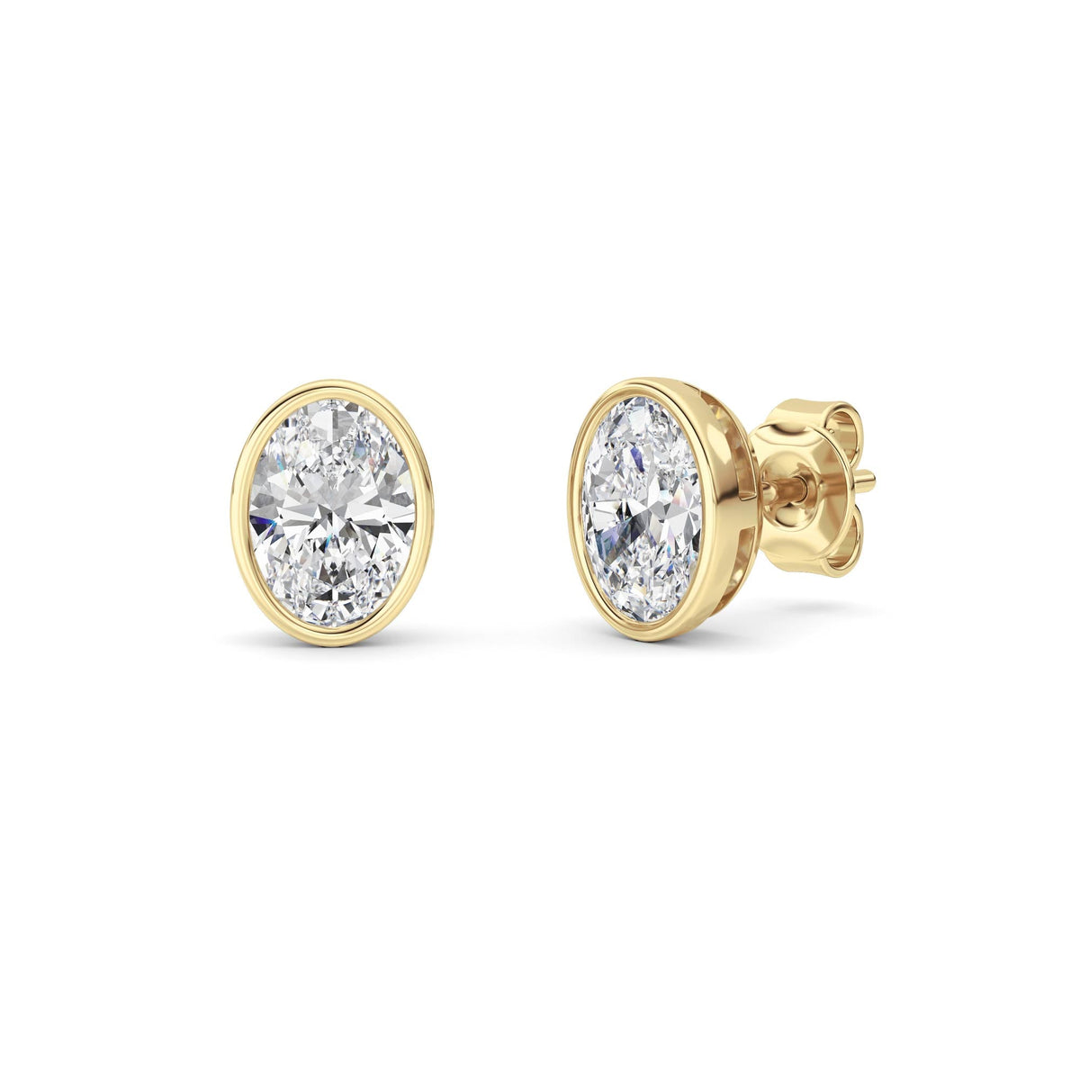 2CTW Oval Lab-Grown Diamond Bezel Set Stud Earrings 2 Stones