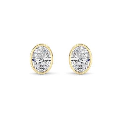 2CTW Oval Lab-Grown Diamond Bezel Set Stud Earrings 2 Stones