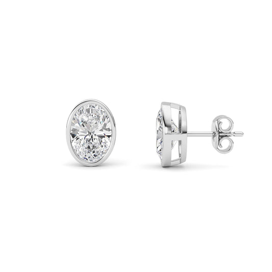 4CTW Oval Lab-Grown Diamond Bezel Set Stud Earrings 2 Stones