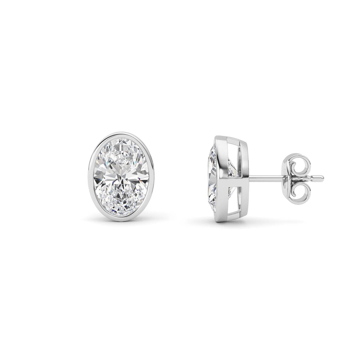 4CTW Oval Lab-Grown Diamond Bezel Set Stud Earrings 2 Stones