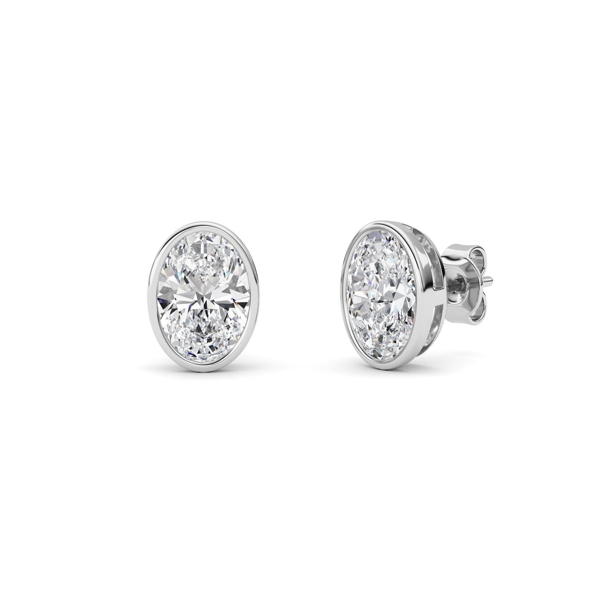 4CTW Oval Lab-Grown Diamond Bezel Set Stud Earrings 2 Stones