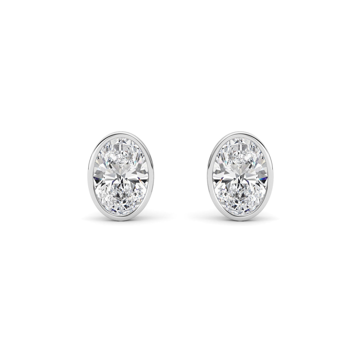 4CTW Oval Lab-Grown Diamond Bezel Set Stud Earrings 2 Stones