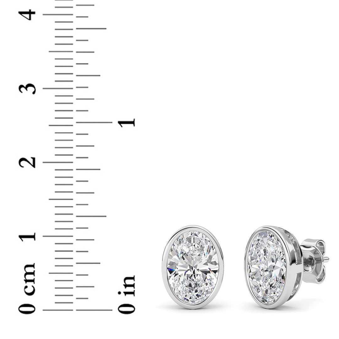 4CTW Oval Lab-Grown Diamond Bezel Set Stud Earrings 2 Stones