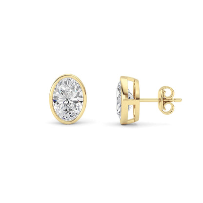 4CTW Oval Lab-Grown Diamond Bezel Set Stud Earrings 2 Stones
