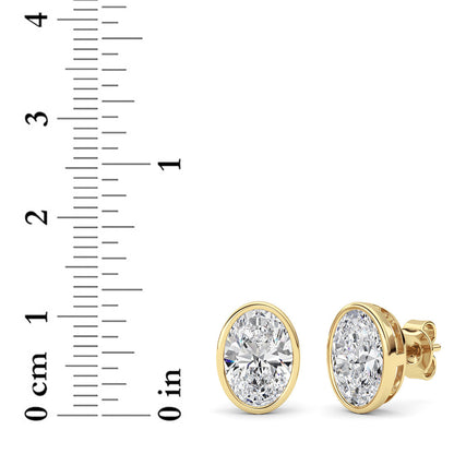 4CTW Oval Lab-Grown Diamond Bezel Set Stud Earrings 2 Stones