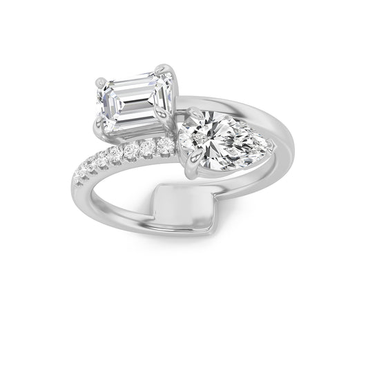 1.5CTW Pear Lab-Grown Diamond Prong Toi et Moi Fashion Ring 10 Stones
