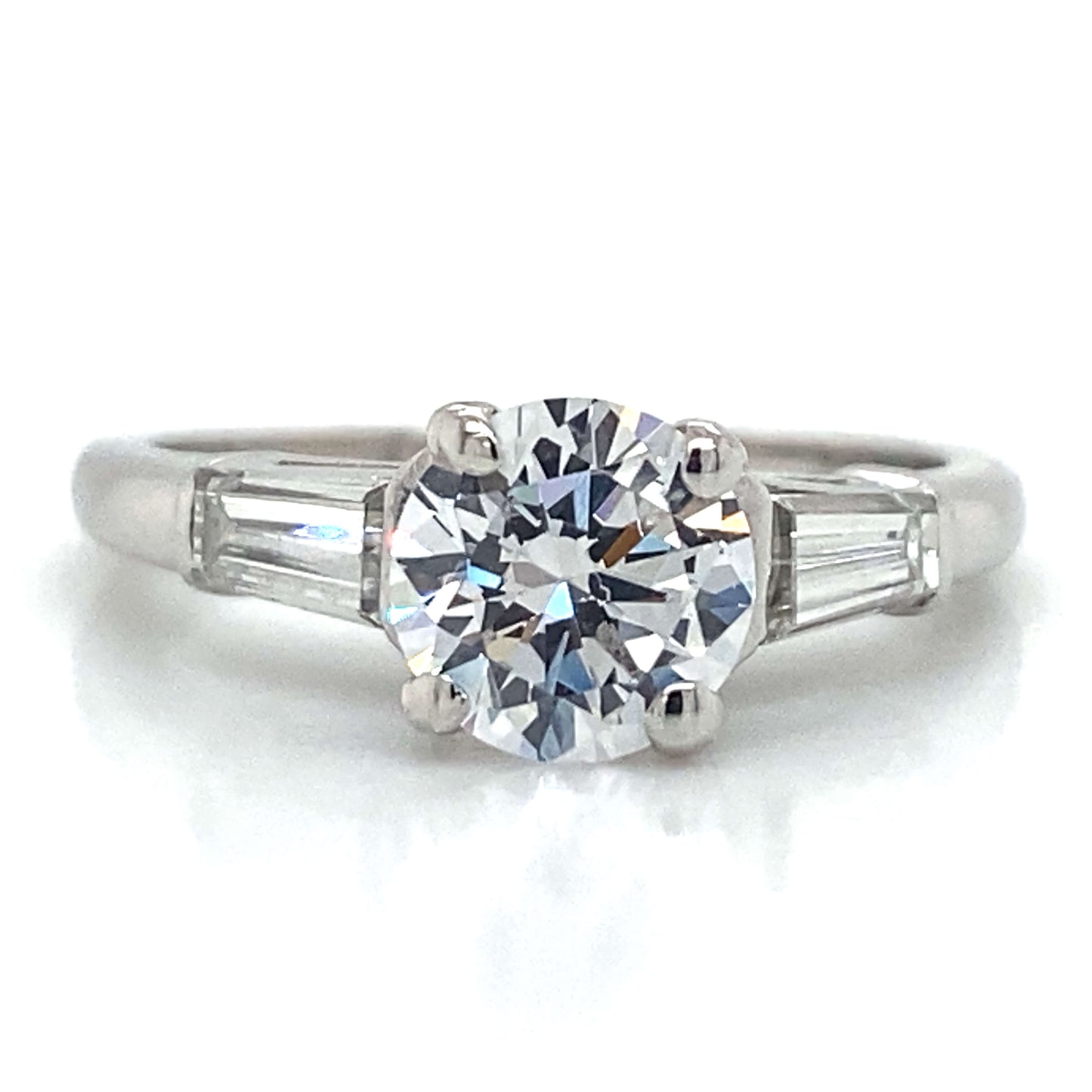 Three Stone Tapered Baguette Engagement Ring in Platinum