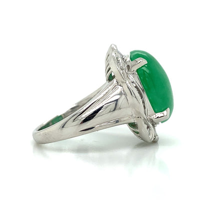 Oval Jade & Diamond Ring in Platinum