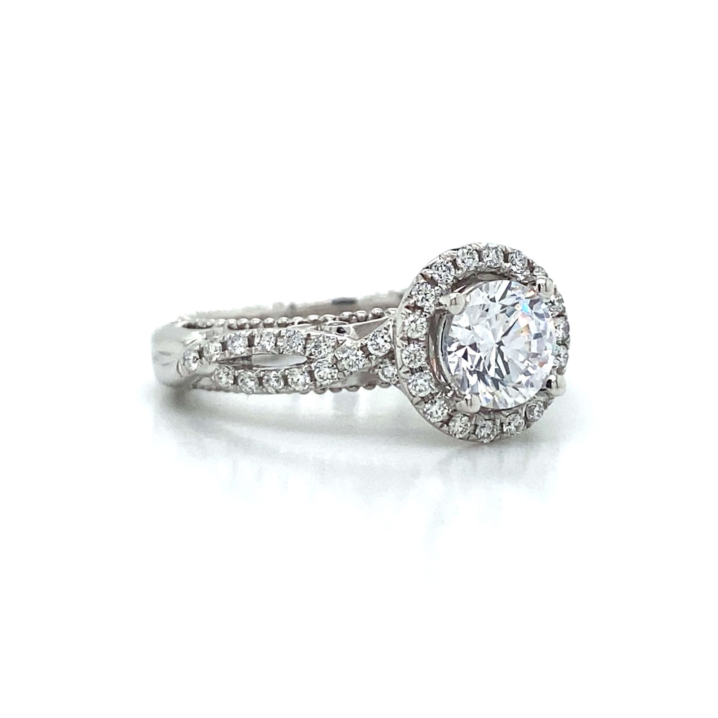 Verragio Halo Twisted Shank Engagement Ring in 18K White Gold