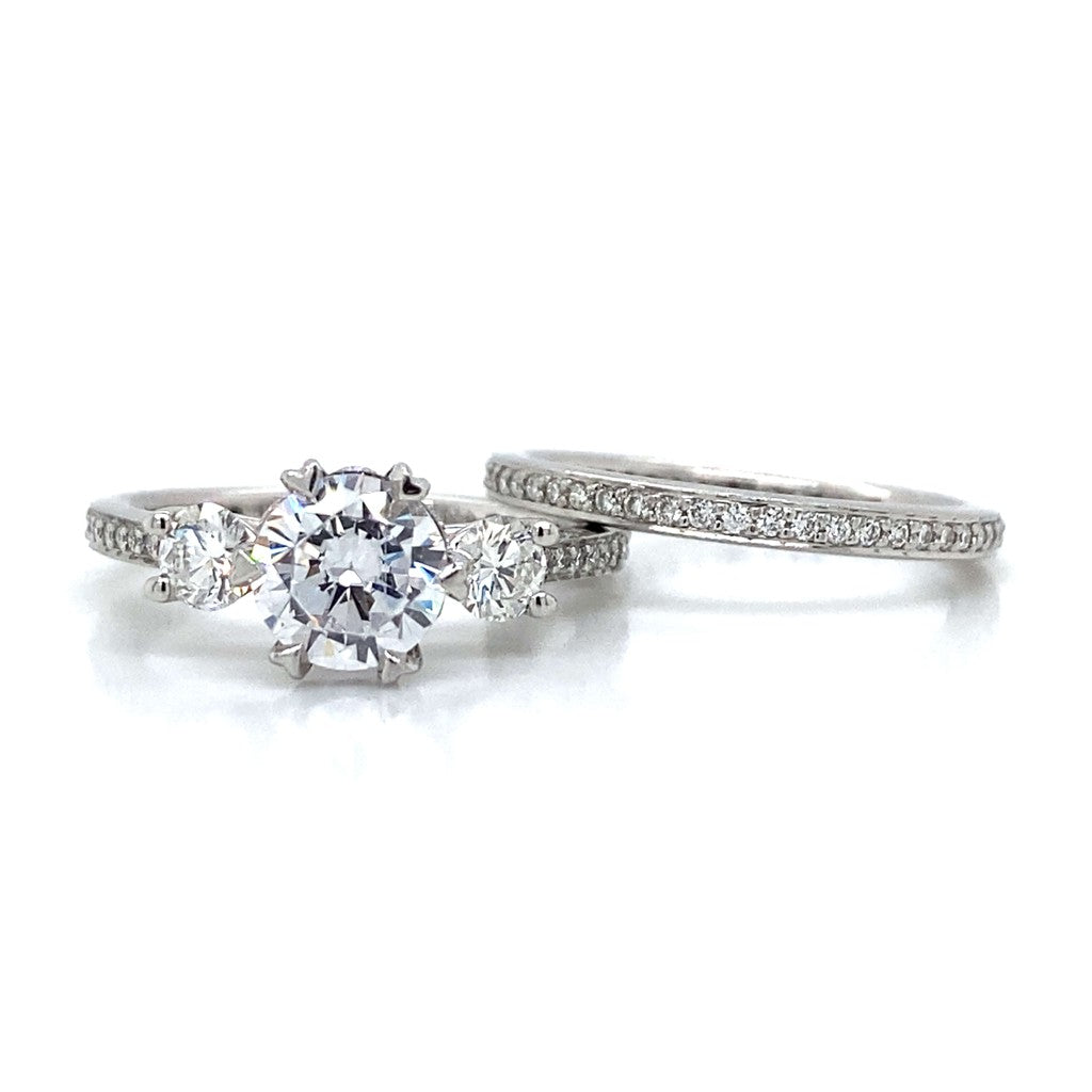 Ritani Three Stone Pave Engagement Set in Platinum