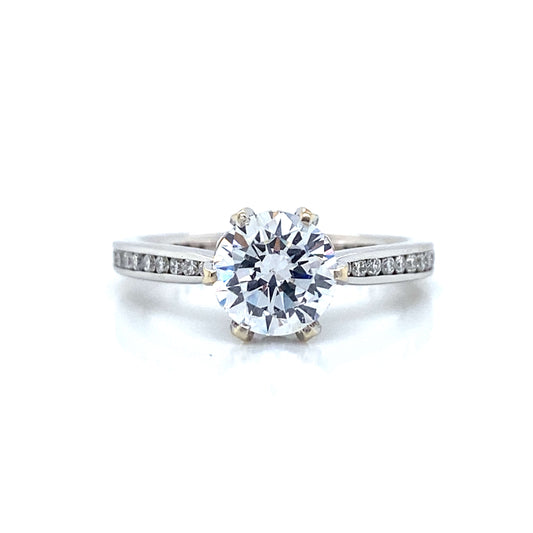 Ritani Side Stone Diamond Prongs Engagement Ring in 18K White Gold
