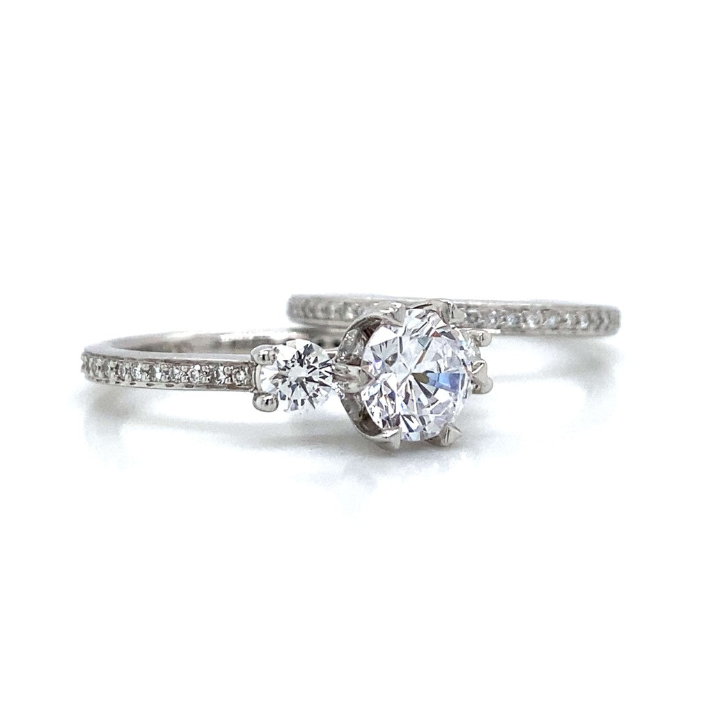 Ritani Three Stone Pave Engagement Set in Platinum