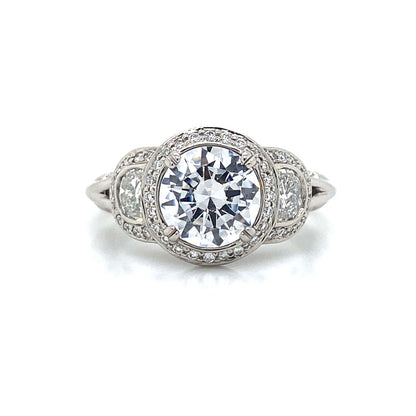 Ritani Three Stone Halo Half Moon Shape Engagement Ring in Palladium