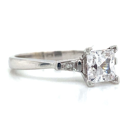 Three Stone Tapered Baguette Shaped Engagement Ring in 18K White Gold