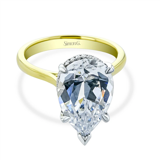 Pear-Shape Hidden Halo Diamond Engagement Ring in 18K White Gold & Yellow Gold