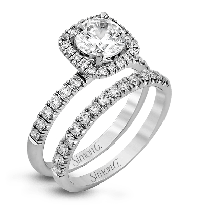 Simon G. Halo Pave Engagement Ring in 18K White Gold