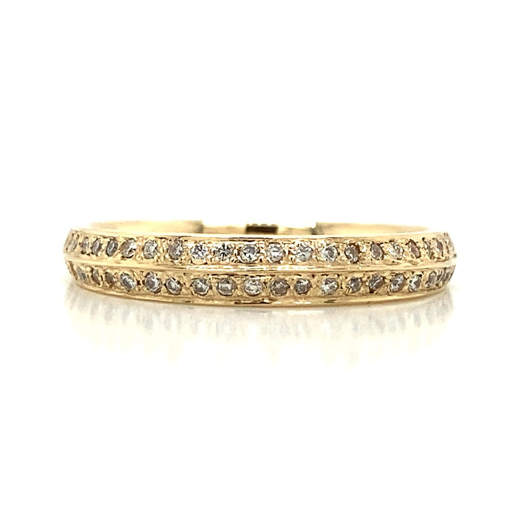 Double Row Pave Wedding Ring in 18K Yellow Gold