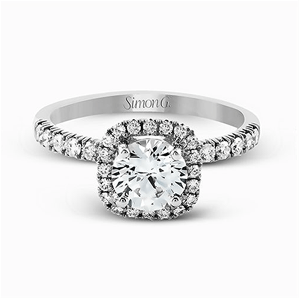Simon G. Halo Pave Engagement Ring in 18K White Gold