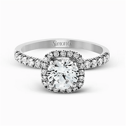 Simon G. Halo Pave Engagement Ring in 18K White Gold