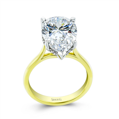 Pear-Shape Hidden Halo Diamond Engagement Ring in 18K White Gold & Yellow Gold