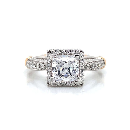 Verragio Square Halo Pave Engagement Ring in 18K White & Rose Gold