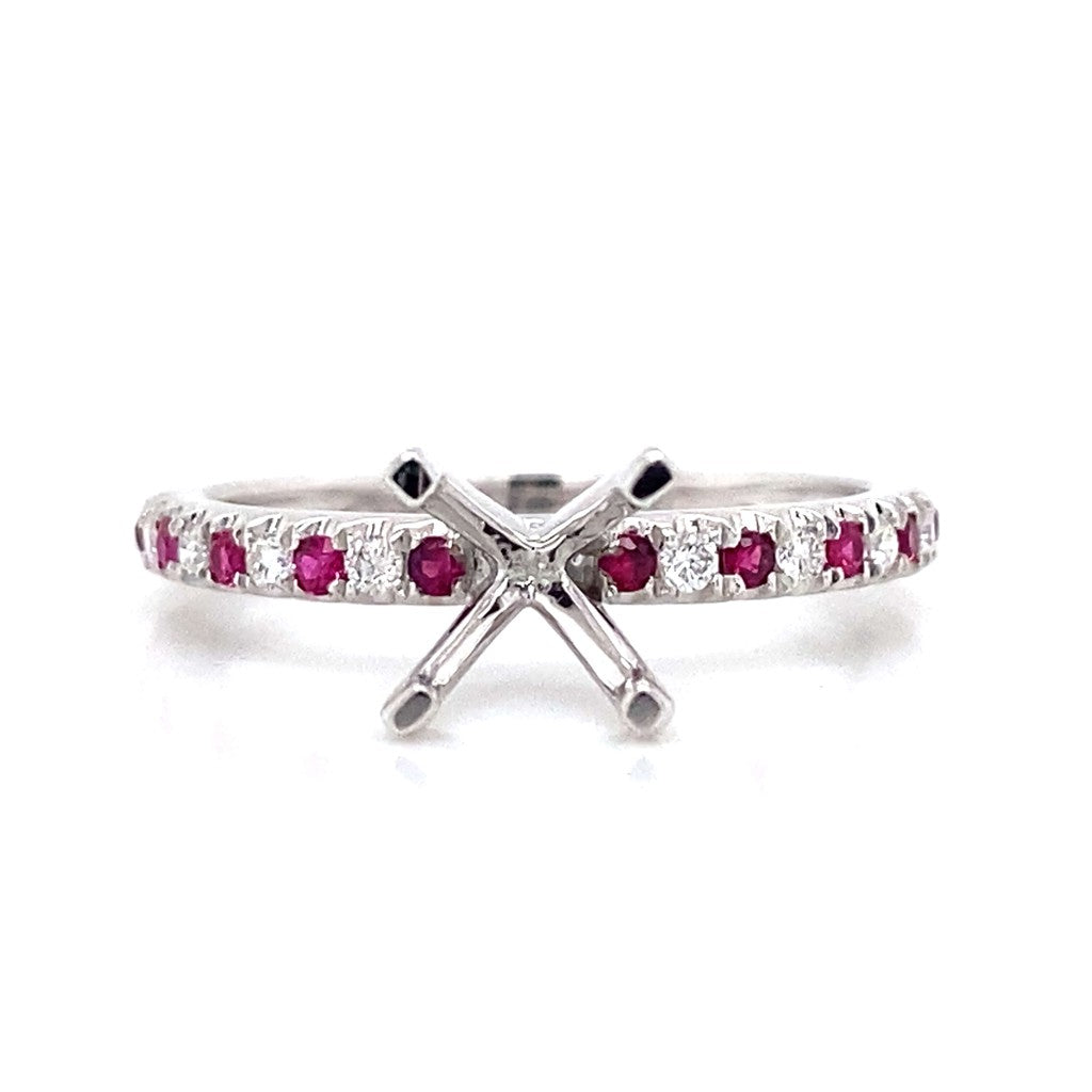 Pave Ruby & Diamond Engagement Ring in 18K White Gold