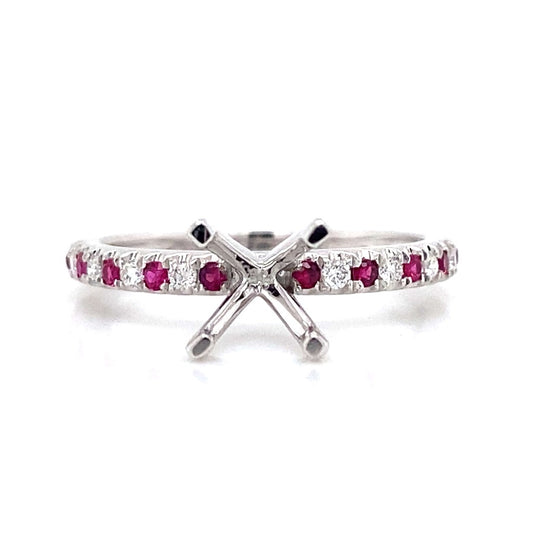 Pave Ruby & Diamond Engagement Ring in 18K White Gold