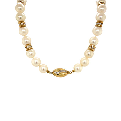 Diamond Roundels & Pearl Necklace in 14K Yellow Gold