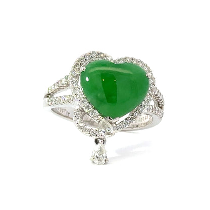 Heart Shaped Jade Ring in 18K White Gold