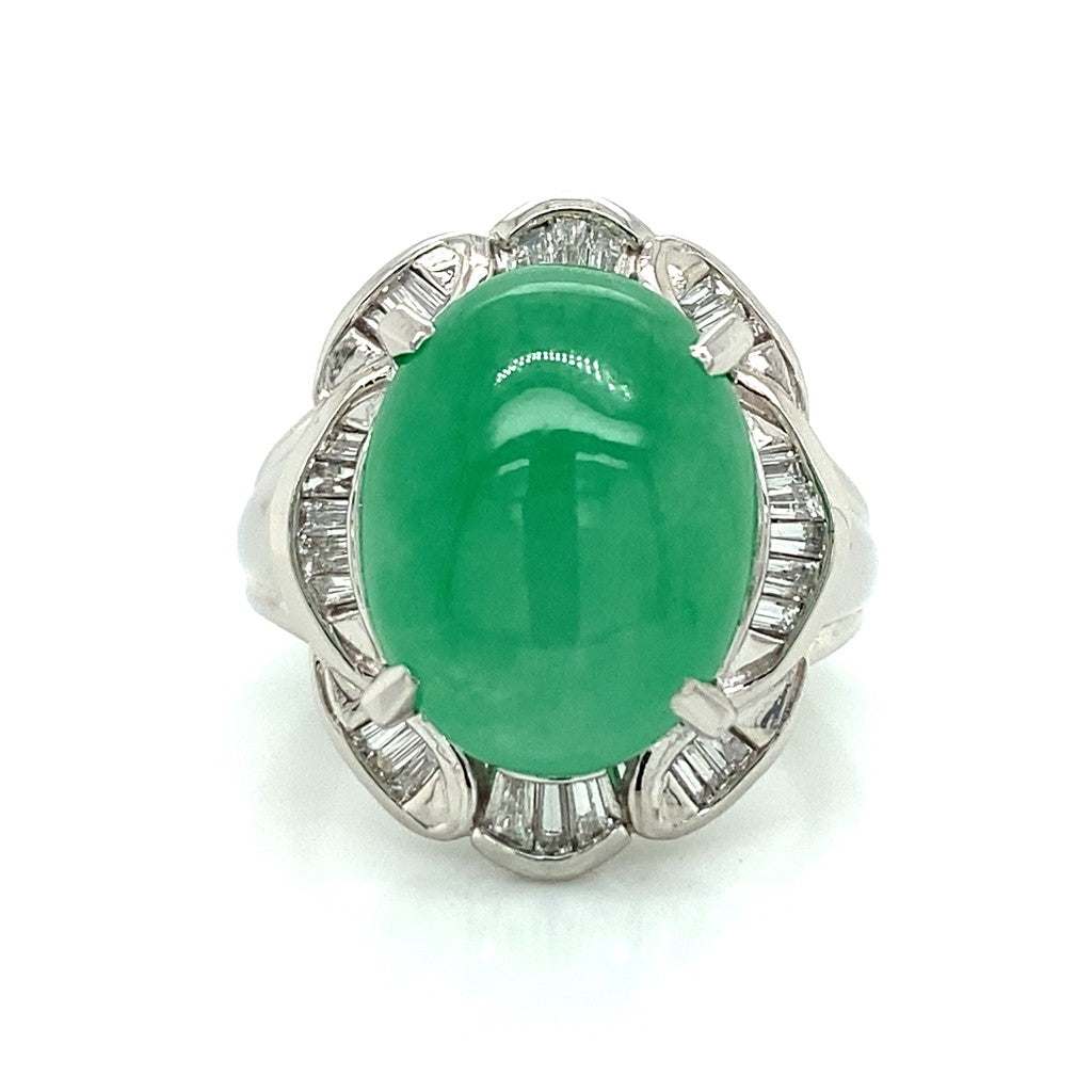 Oval Jade & Diamond Ring in Platinum