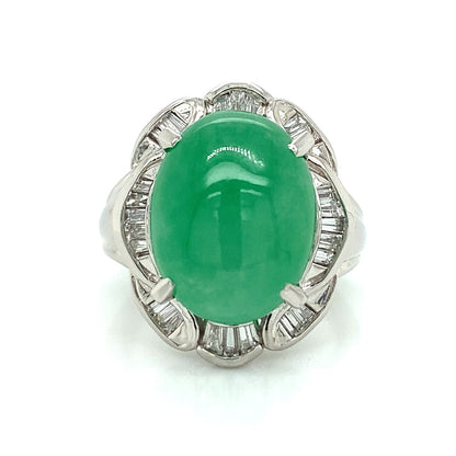Oval Jade & Diamond Ring in Platinum