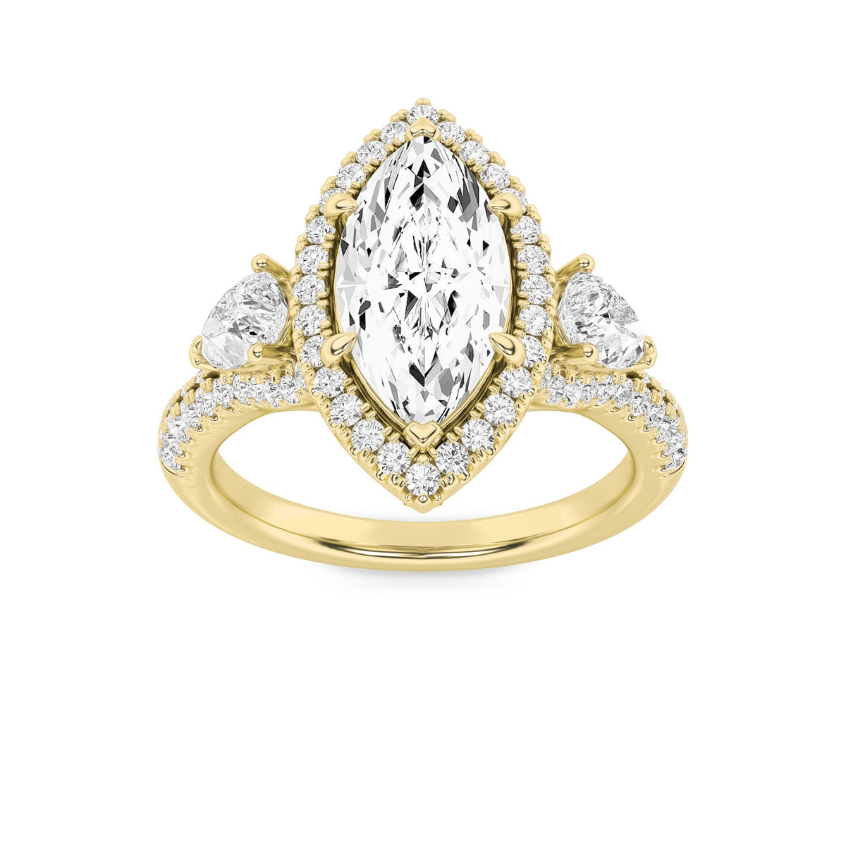 3CTW Marquise Lab-Grown Diamond Prong Three Stone Bold Accented Engagement Ring 95 Stones