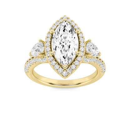 3CTW Marquise Lab-Grown Diamond Prong Three Stone Bold Accented Engagement Ring 95 Stones