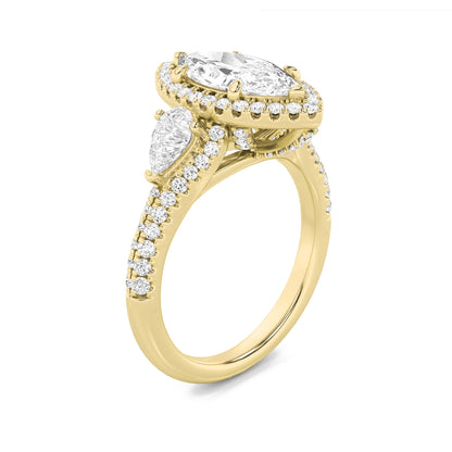3CTW Marquise Lab-Grown Diamond Prong Three Stone Bold Accented Engagement Ring 95 Stones