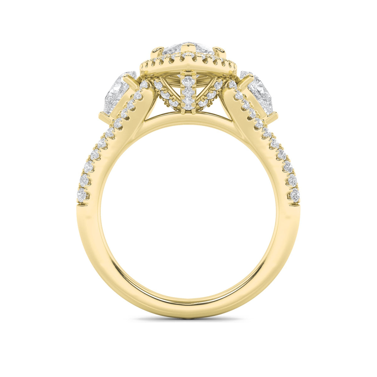 3CTW Marquise Lab-Grown Diamond Prong Three Stone Bold Accented Engagement Ring 95 Stones