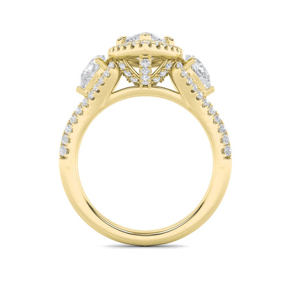 3CTW Marquise Lab-Grown Diamond Prong Three Stone Bold Accented Engagement Ring 95 Stones