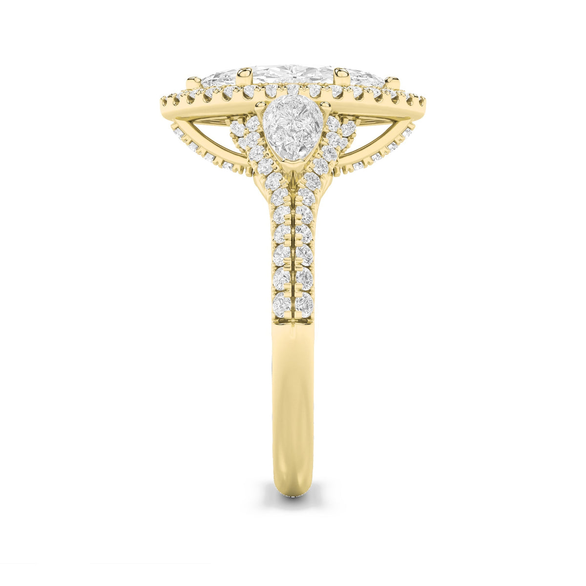 3CTW Marquise Lab-Grown Diamond Prong Three Stone Bold Accented Engagement Ring 95 Stones