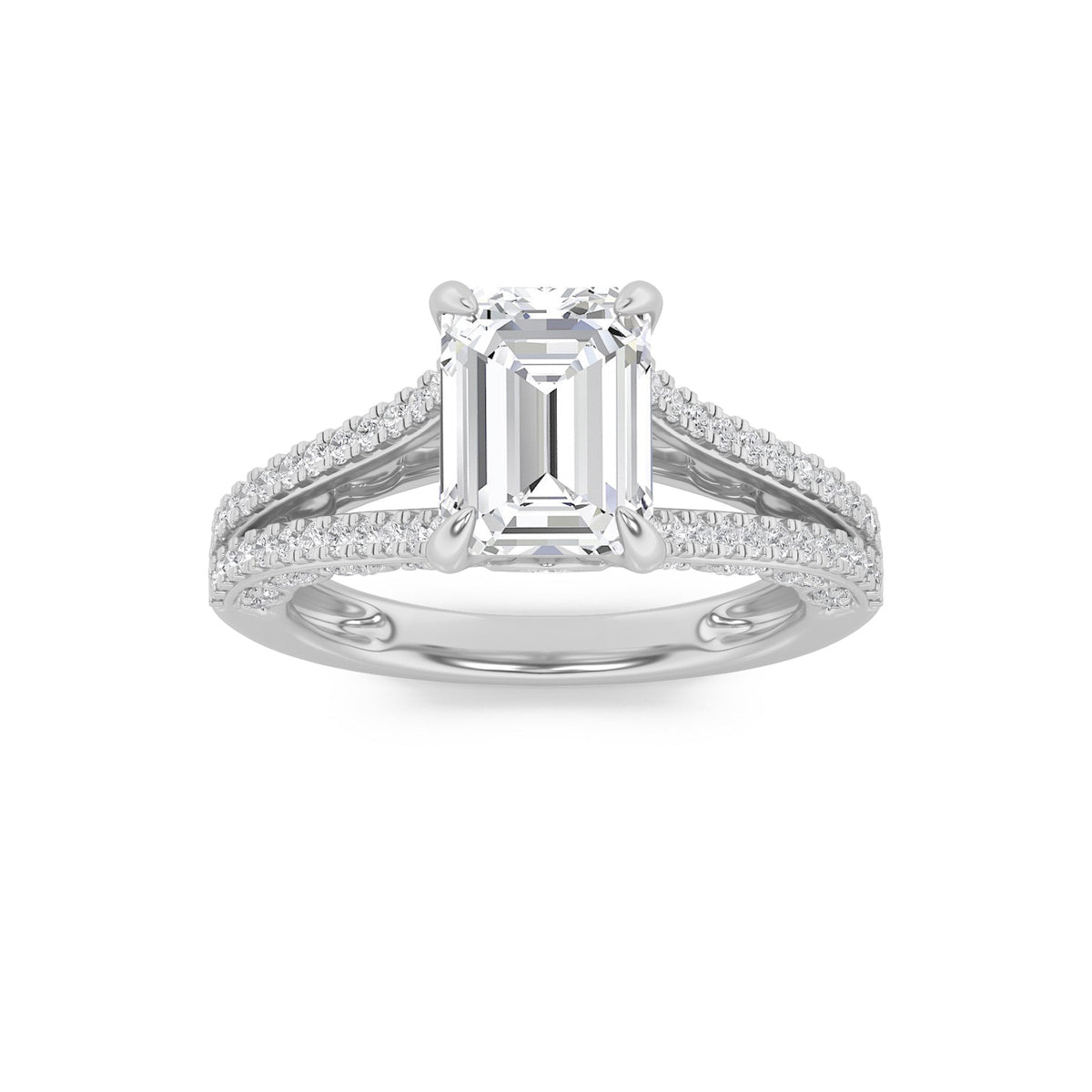 2CTW Emerald Lab-Grown Diamond Prong Split Shank Accented Engagement Ring 83 Stones