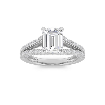 2CTW Emerald Lab-Grown Diamond Prong Split Shank Accented Engagement Ring 83 Stones
