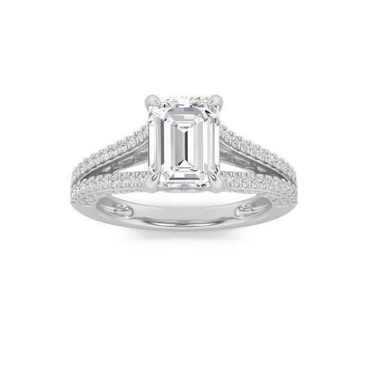 2CTW Emerald Lab-Grown Diamond Prong Split Shank Accented Engagement Ring 83 Stones