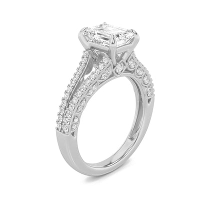 2CTW Emerald Lab-Grown Diamond Prong Split Shank Accented Engagement Ring 83 Stones