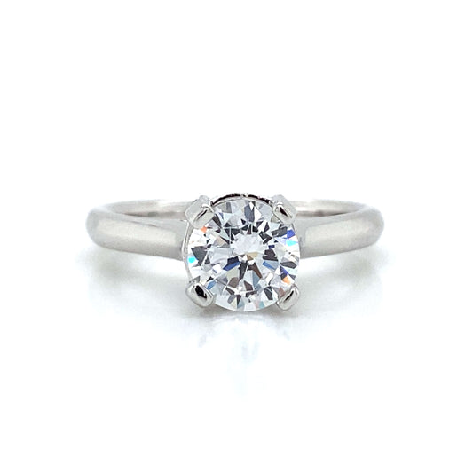 Solitaire Pave Prongs Engagement Ring in 18K White Gold