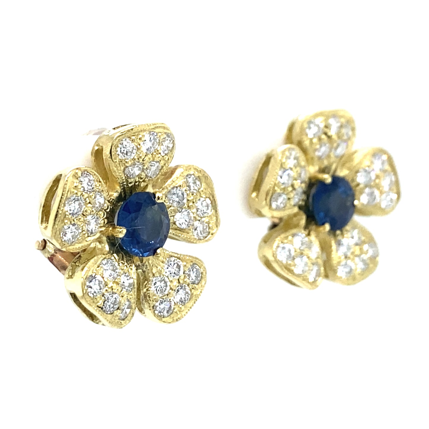 Floral Blue Sapphire Earrings in 18K Yellow Gold