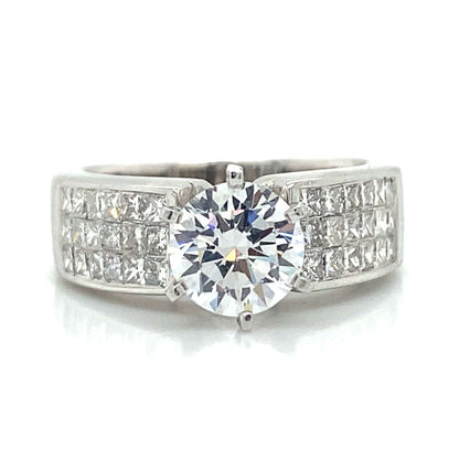 Side Stone Invisible Set Engagement Ring in 14K White Gold
